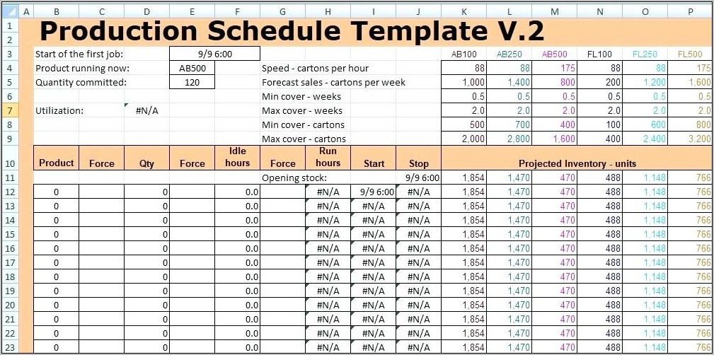 Production Scheduling Template Xls