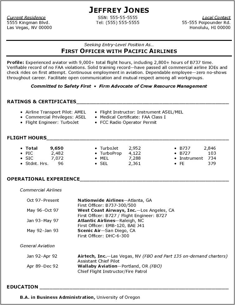 Professional Airline Pilot Resume Template