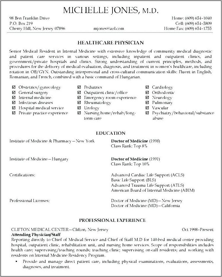 Professional Cv Template For Doctors