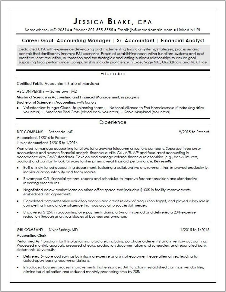 Professional Resume Template Accountant
