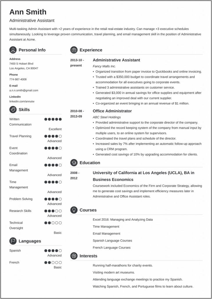 Professional Resume Template For Executive Assistant