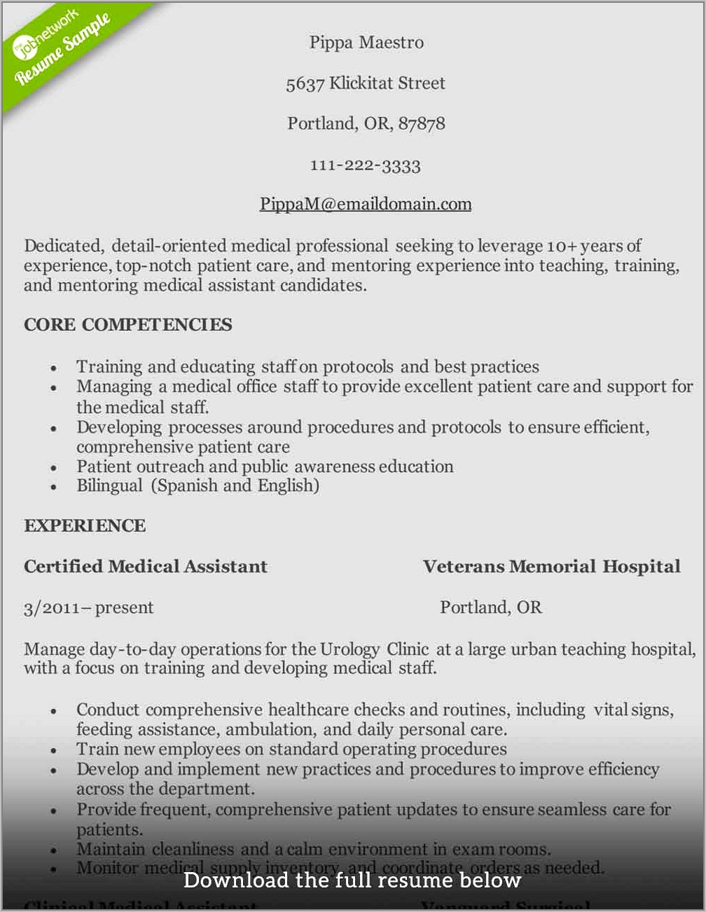 Professional Resume Template For Medical Assistant