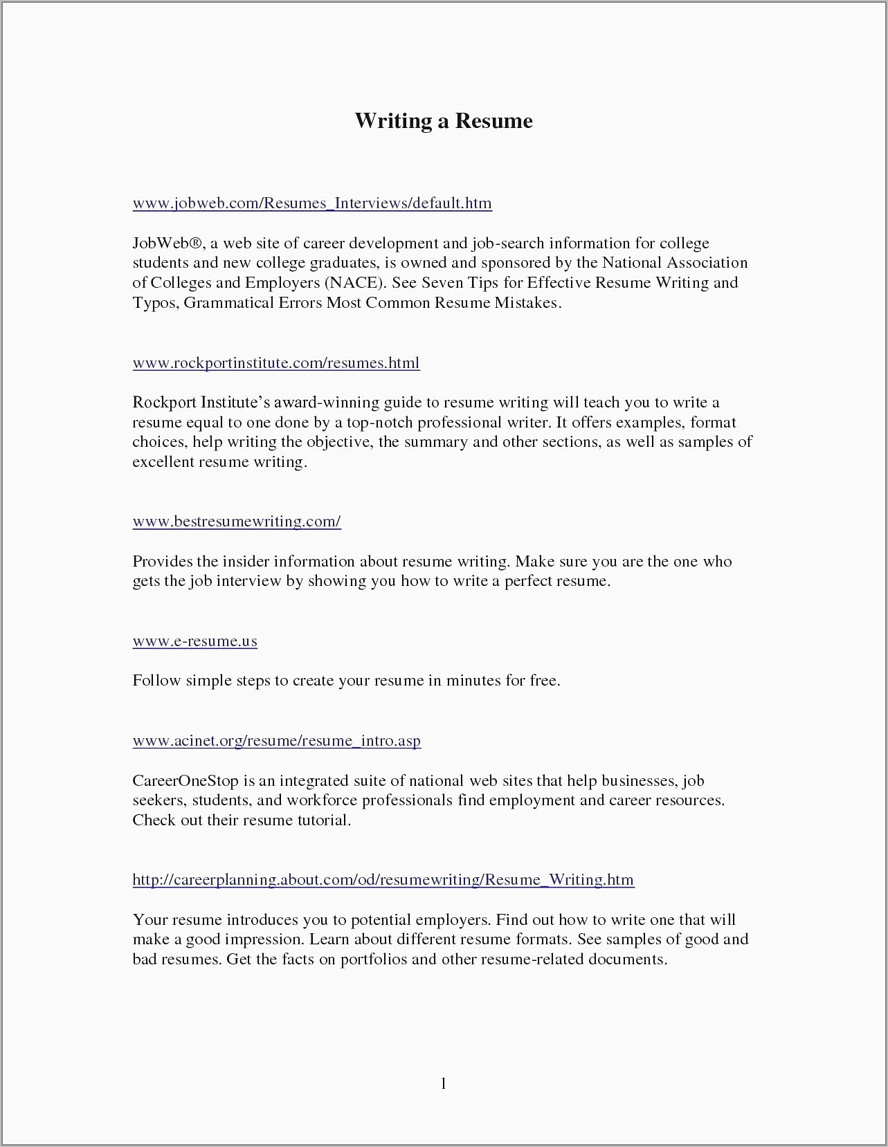 Professional Resume Writing Examples