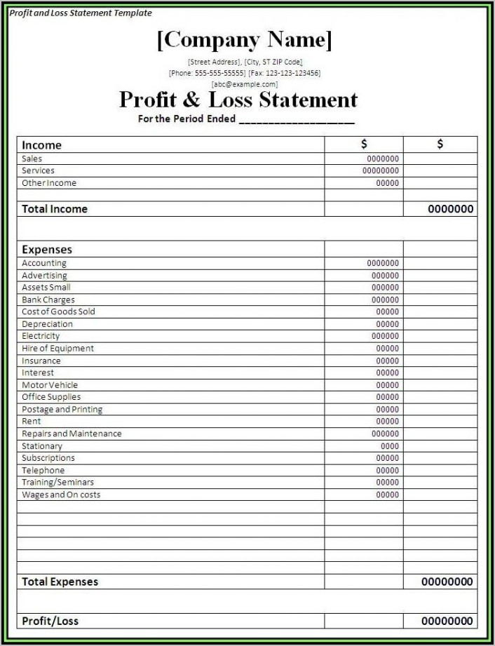 Profit And Loss Statement Form Pdf Free