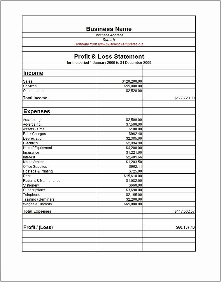 Profit And Loss Statement Templates Free