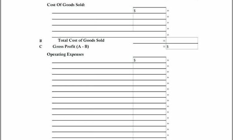 Profit And Loss Statement Worksheet Template