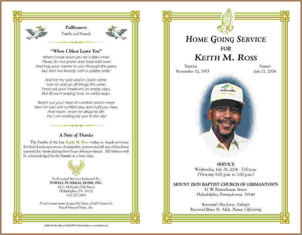 Program For Funeral Template