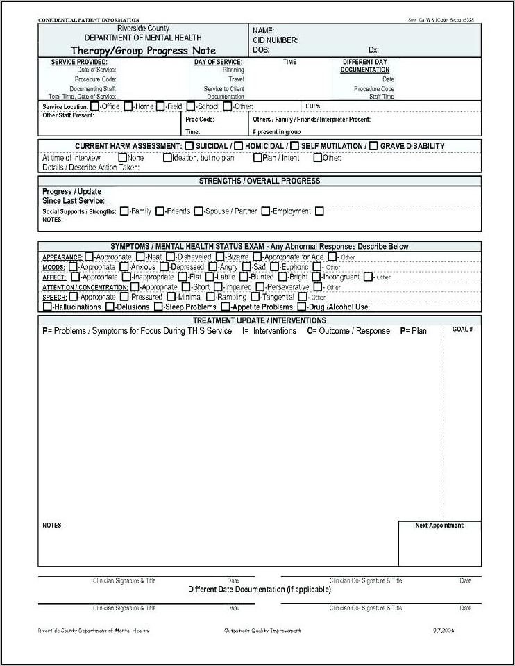 Progress Note Template Physical Therapy