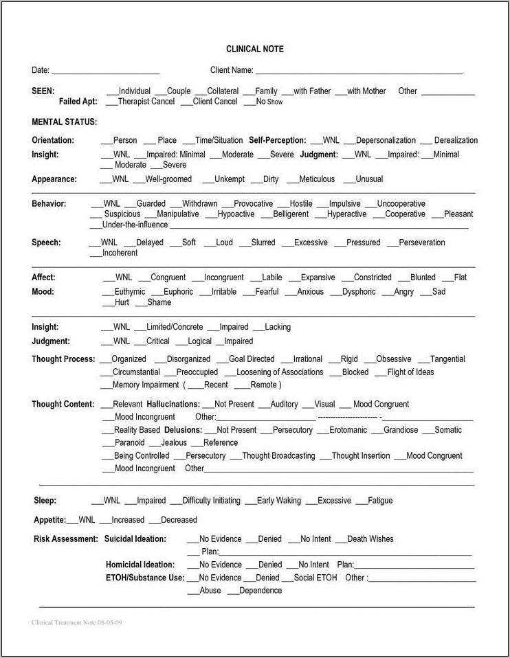 Progress Notes Template Counseling