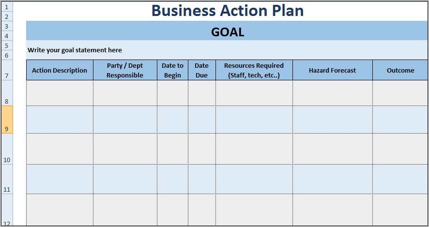 Project Action Plan Template Xls