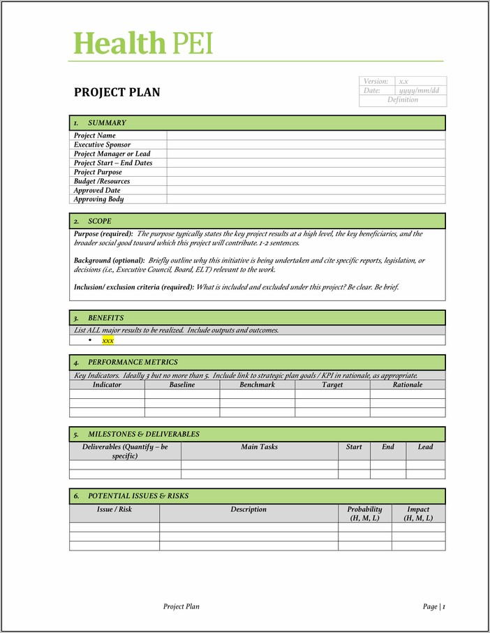 Project Charter Template Free Word