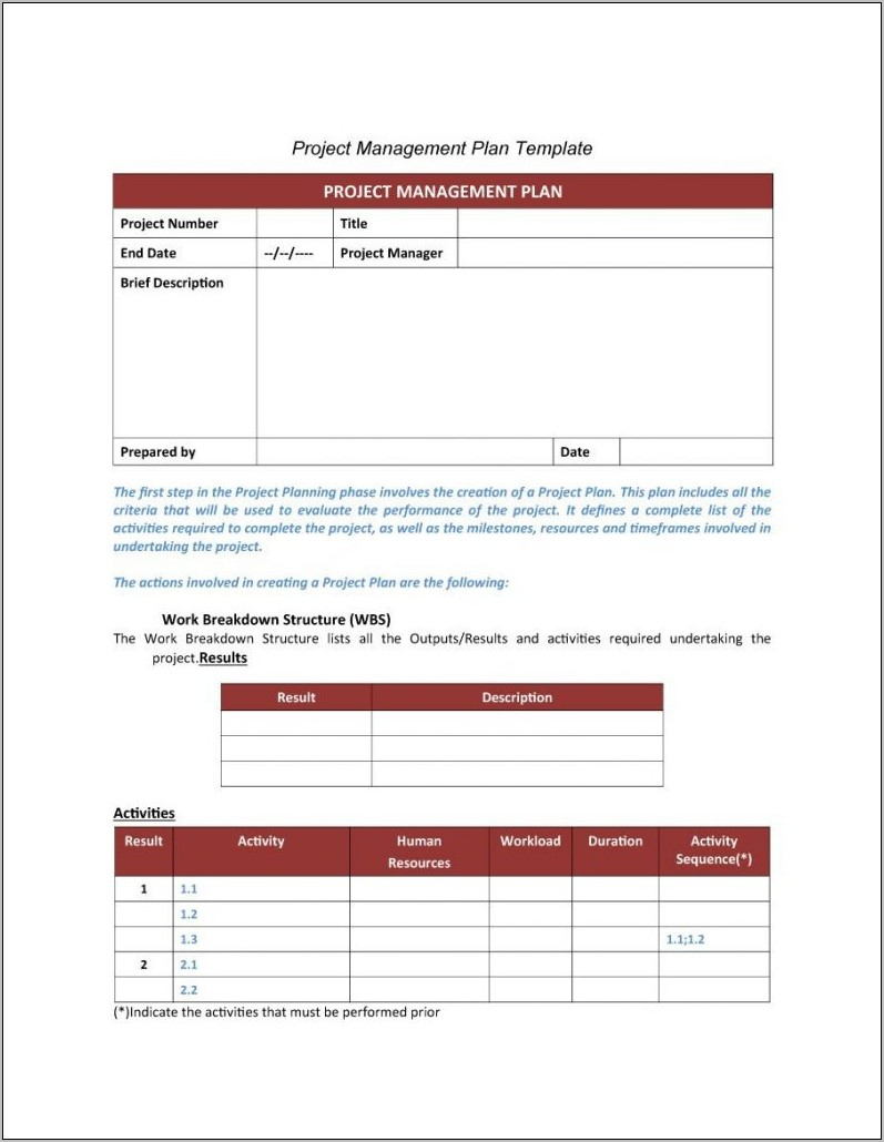 Project Execution Plan Template Word