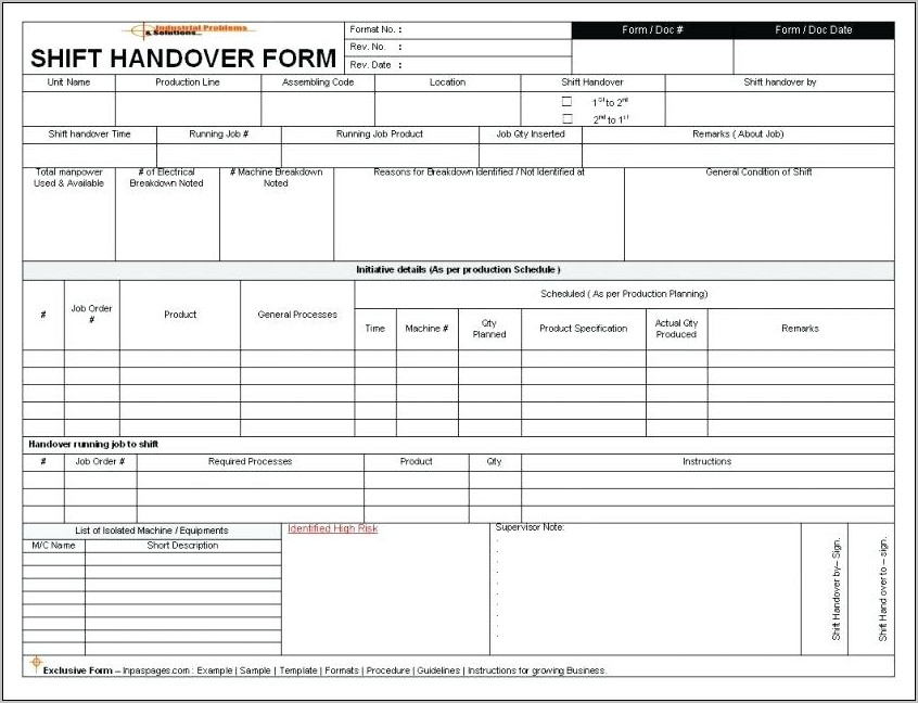 Project Handover Document Template Resigning Employee