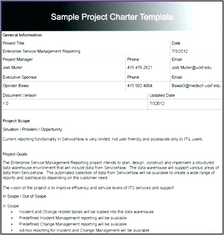 Project Management Charter Examples