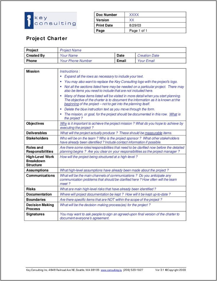Project Management Charter Template
