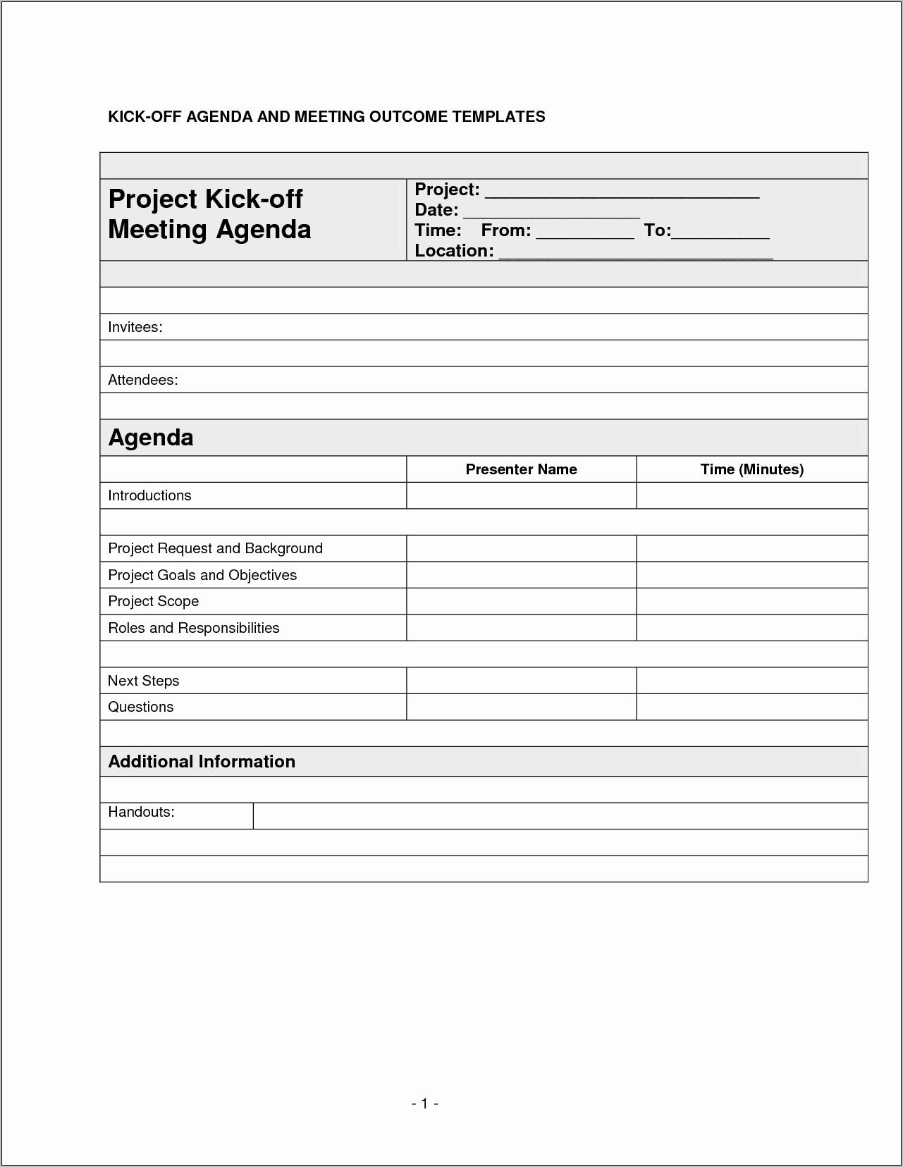 Project Management Kick Off Meeting Template Ppt