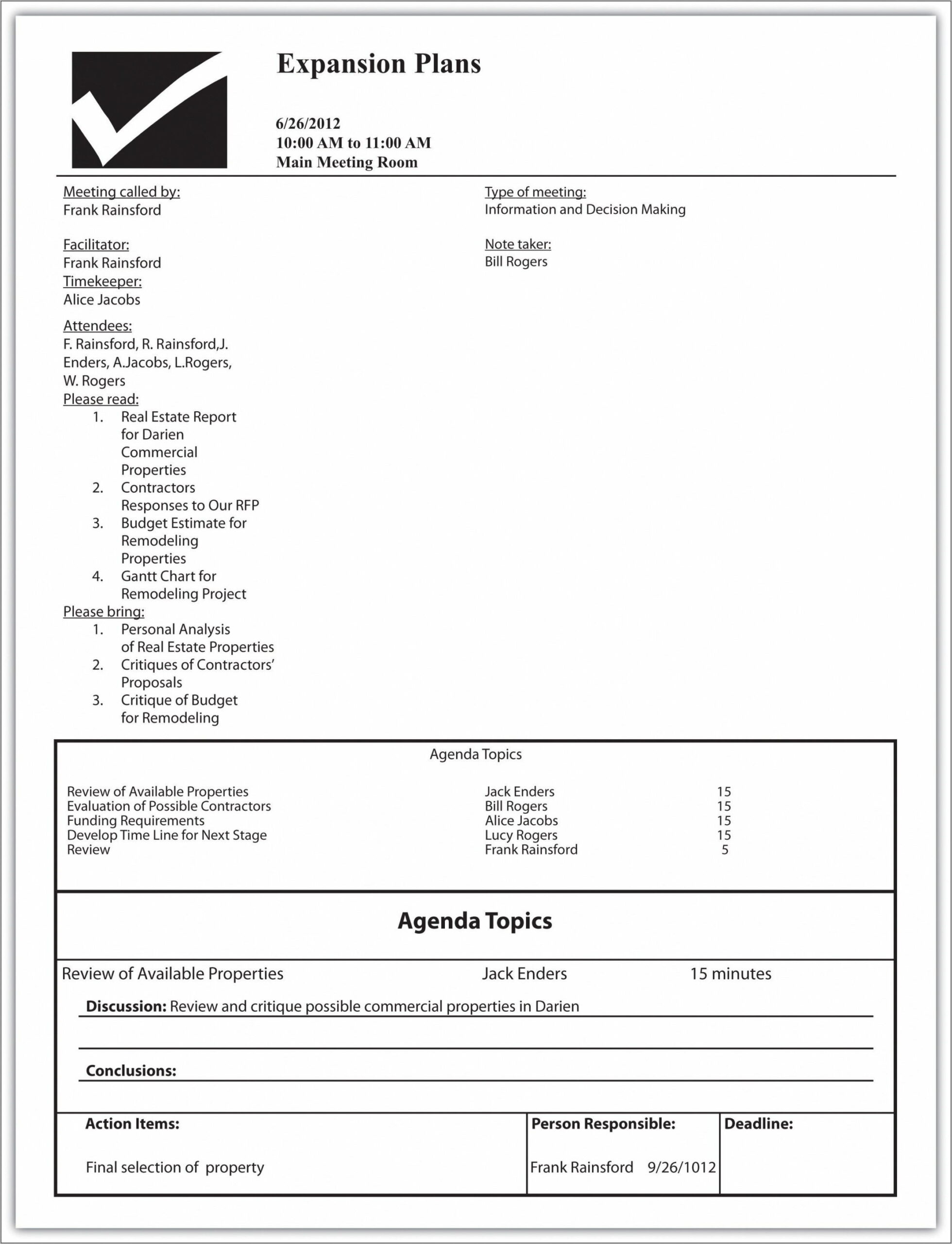 Project Management Meeting Agenda Template
