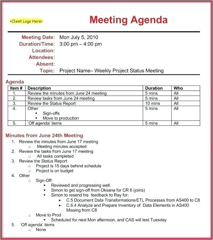 Project Management Meeting Minutes Template