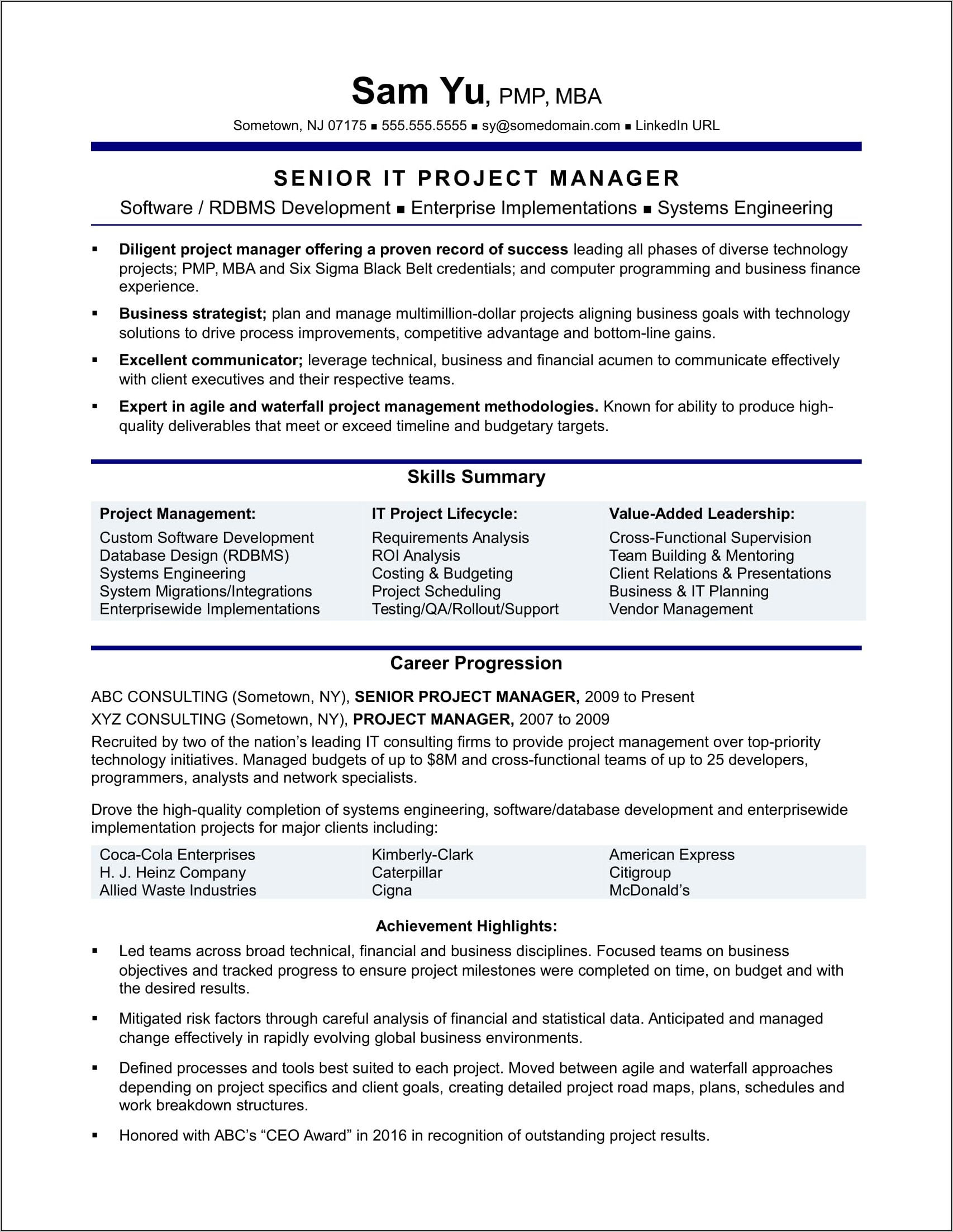 Project Management Resume Templates