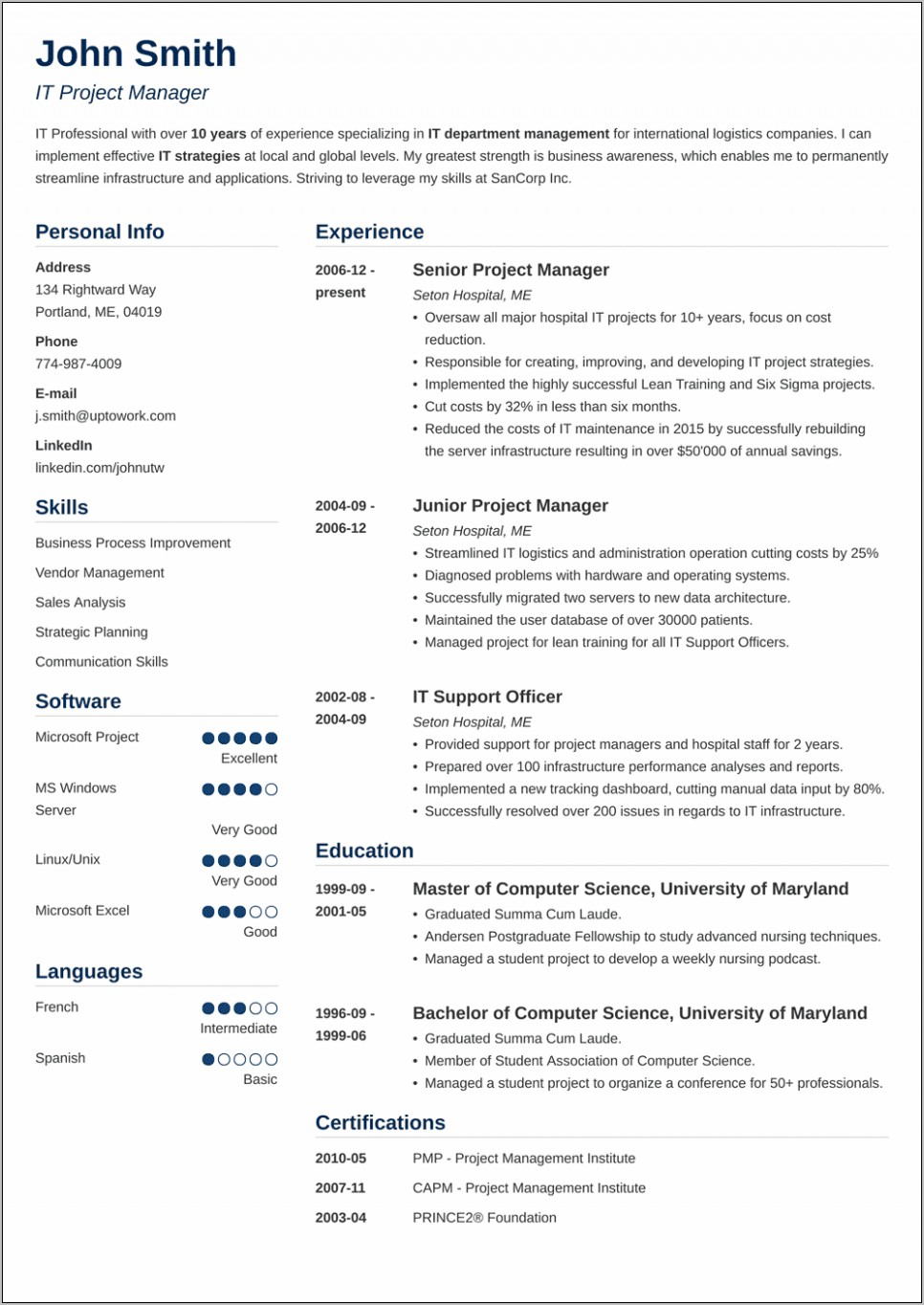 Project Manager Resume Templates Word