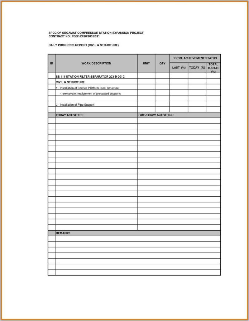 Project Status Report Template Xls