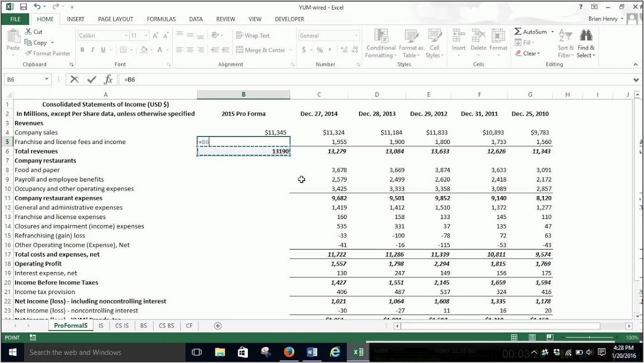 Projected Income Statement Example