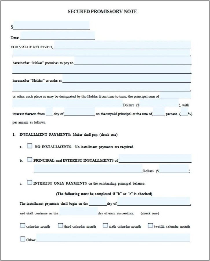 Promissory Note Business Form Template