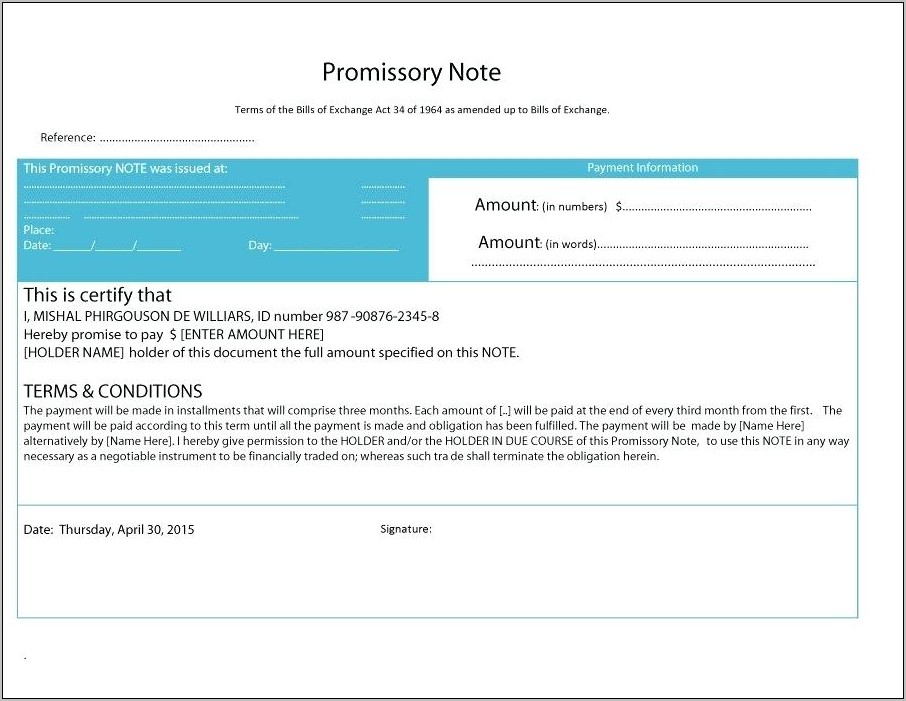 Promissory Note Template Payment Plan