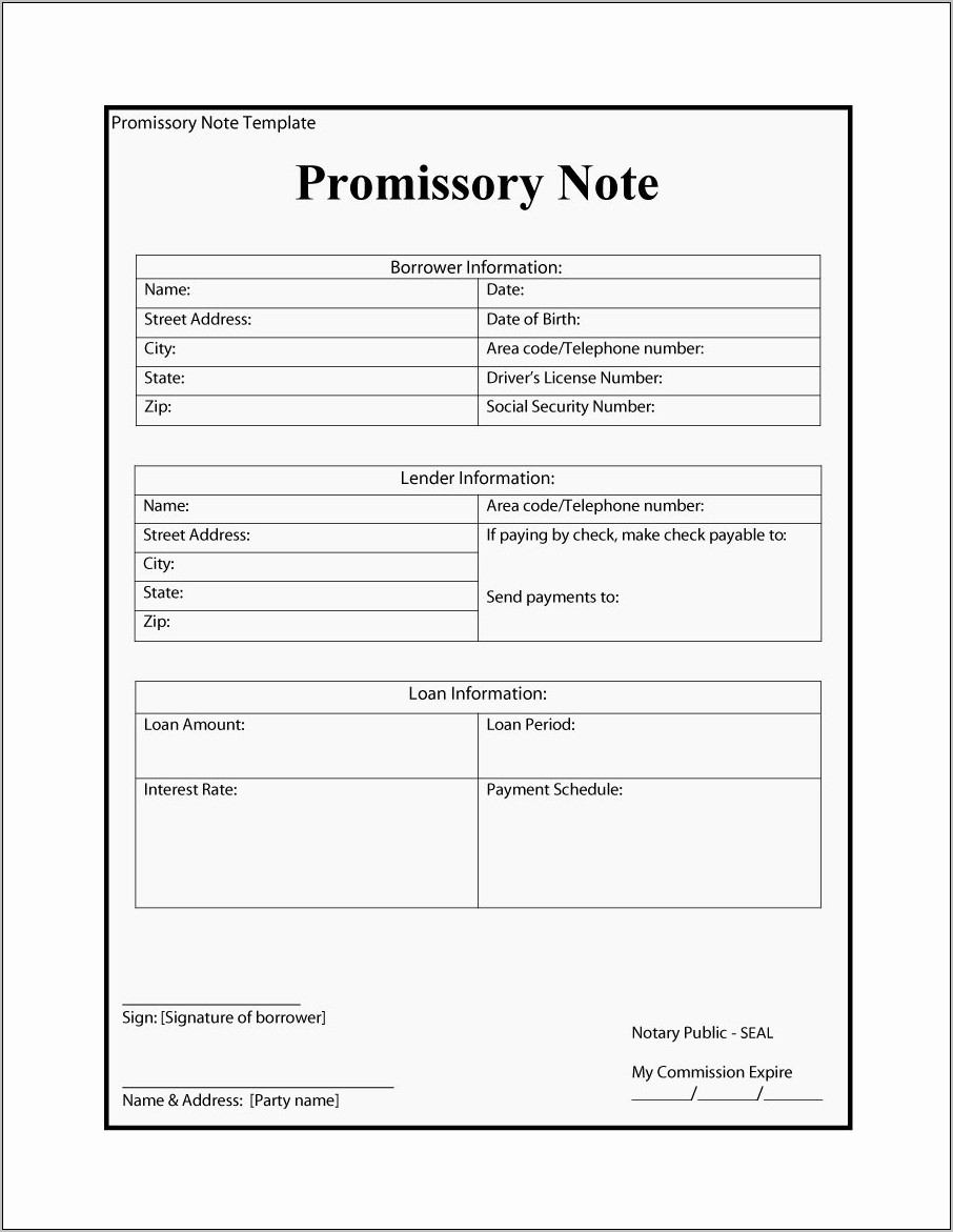 Promissory Notes Template Pdf