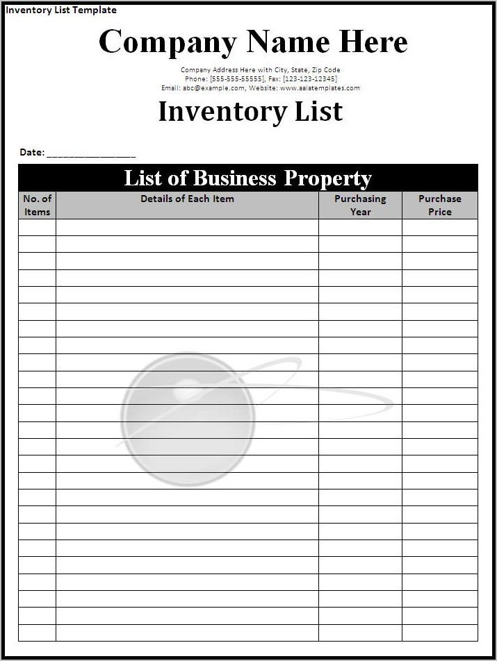 Property Inventory Template Free Download