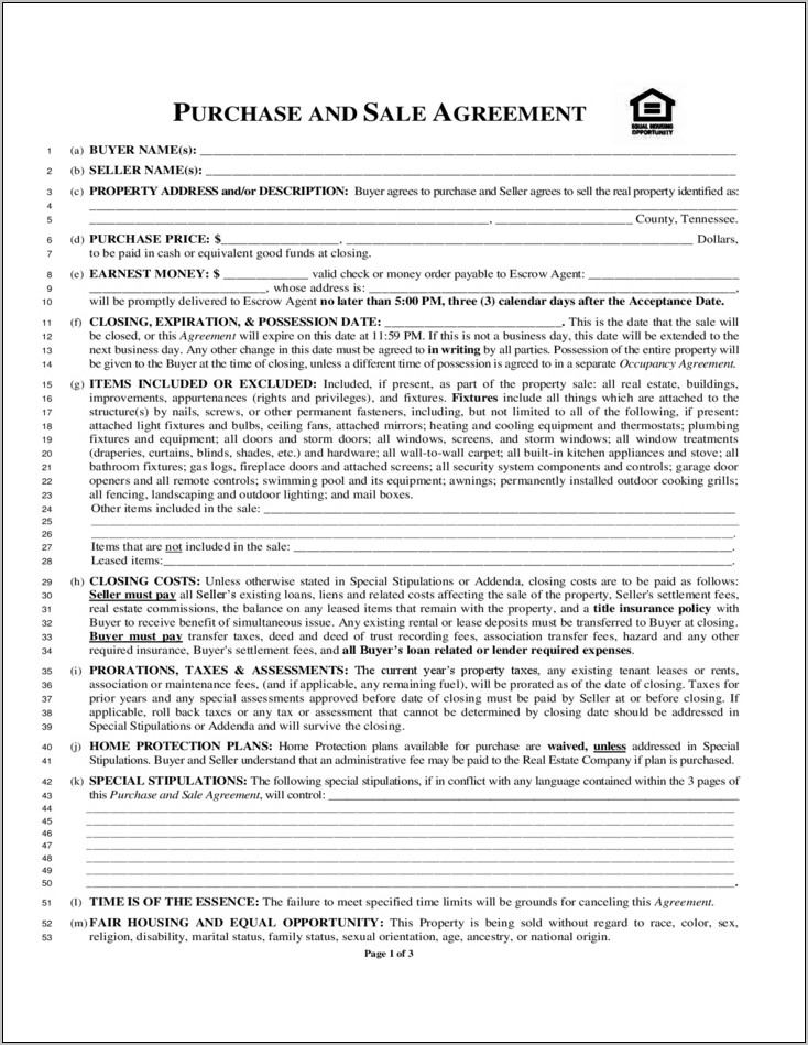 Property Sale Contract Form Wa