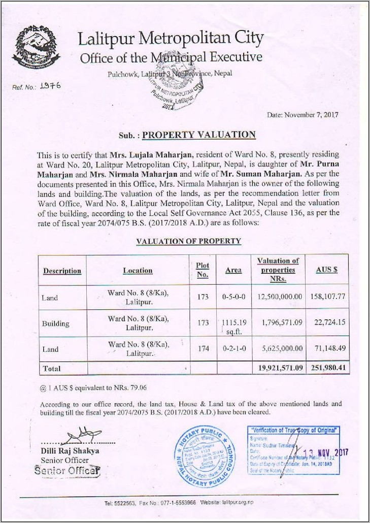 Property Valuation Report Sample Nepal