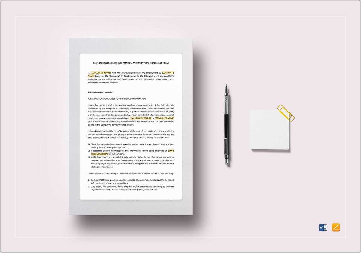 Proprietary Information And Inventions Agreement Template