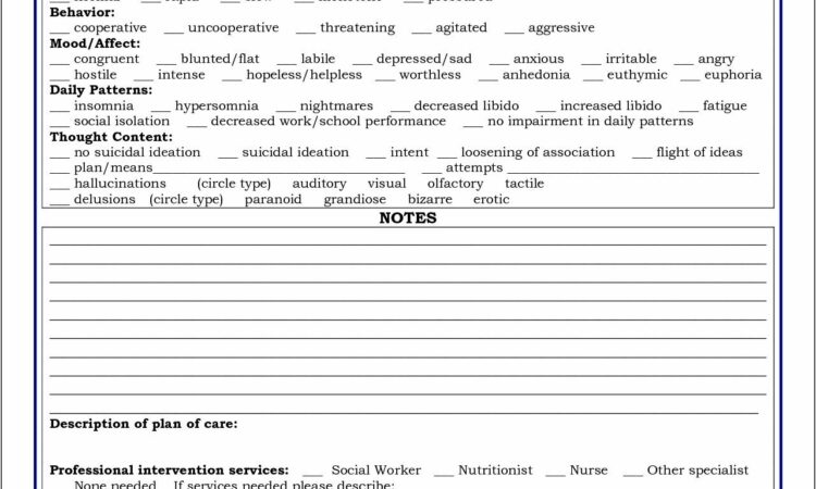 Psychiatric Nursing Progress Note Template