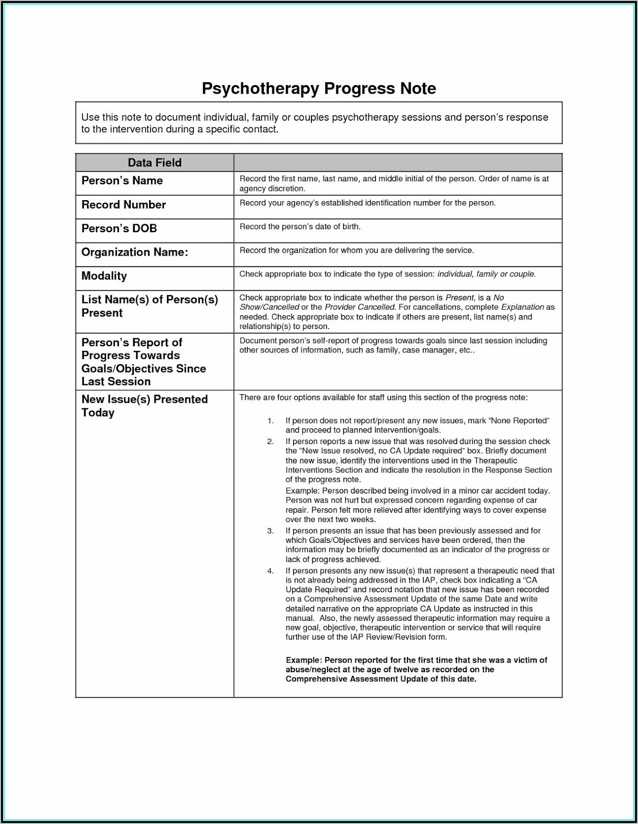 Psychotherapy Progress Note Template Word