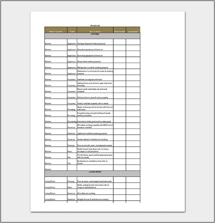 Punch List Template Word