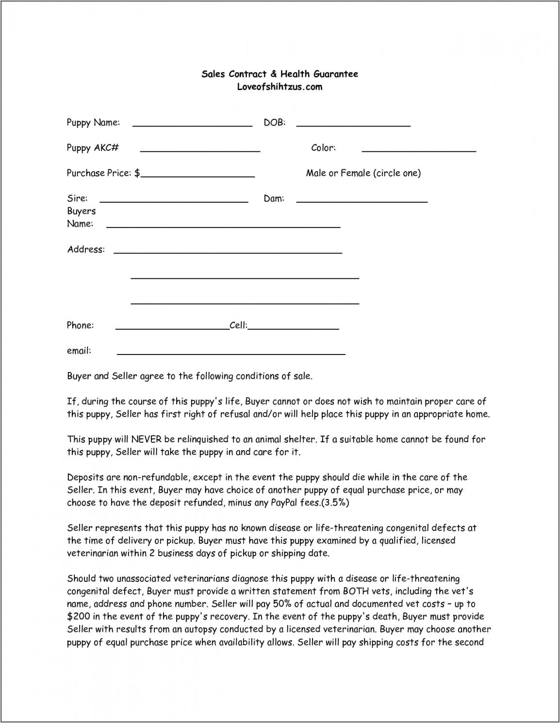 Puppy Sales Agreement Template