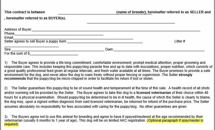 Puppy Sales Contract Form