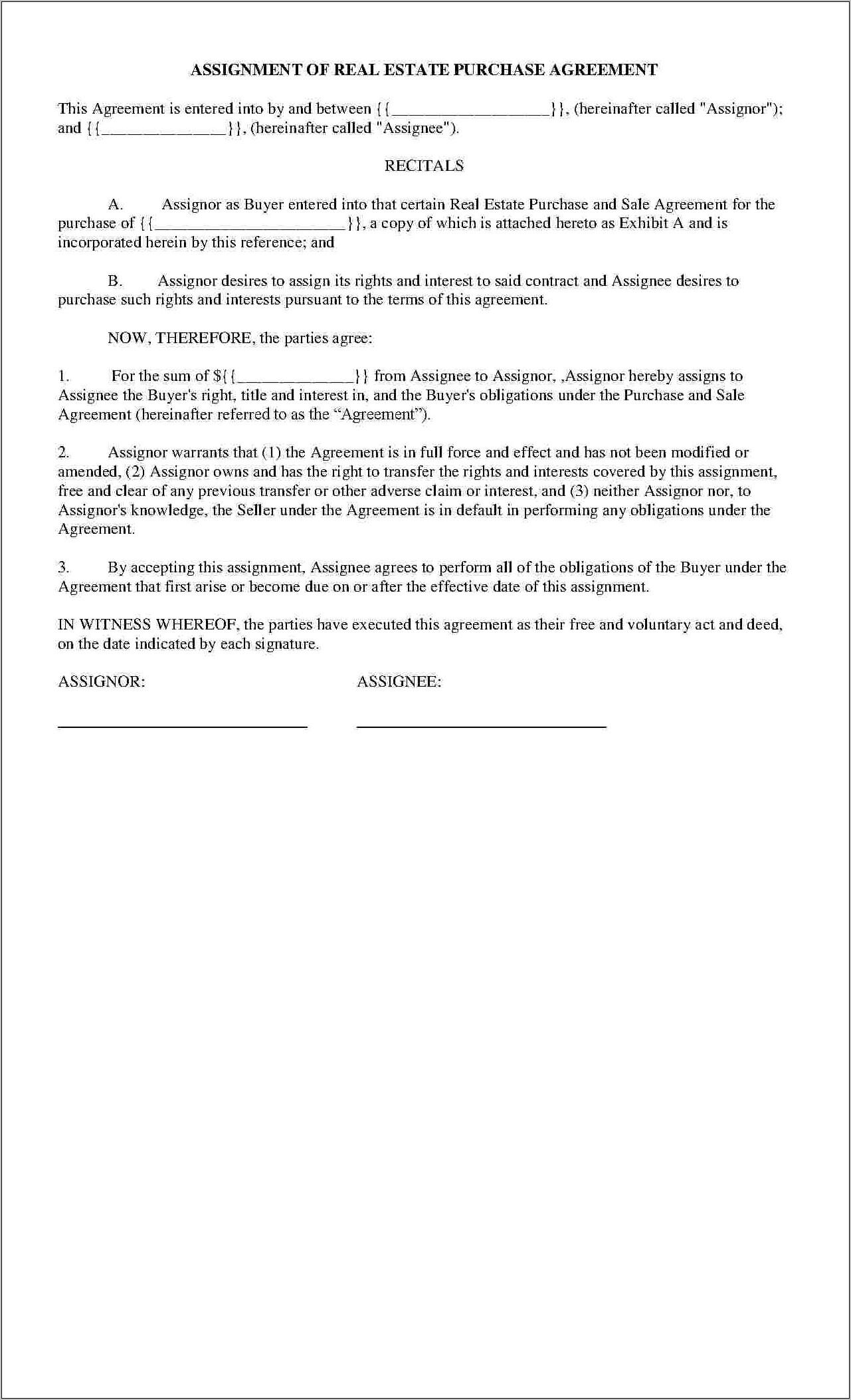 Purchase Agreement Template Real Estate