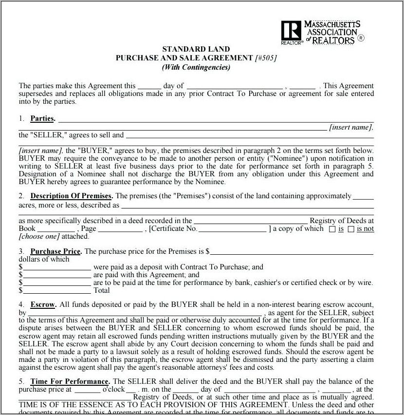 Purchase And Sale Agreement Examples