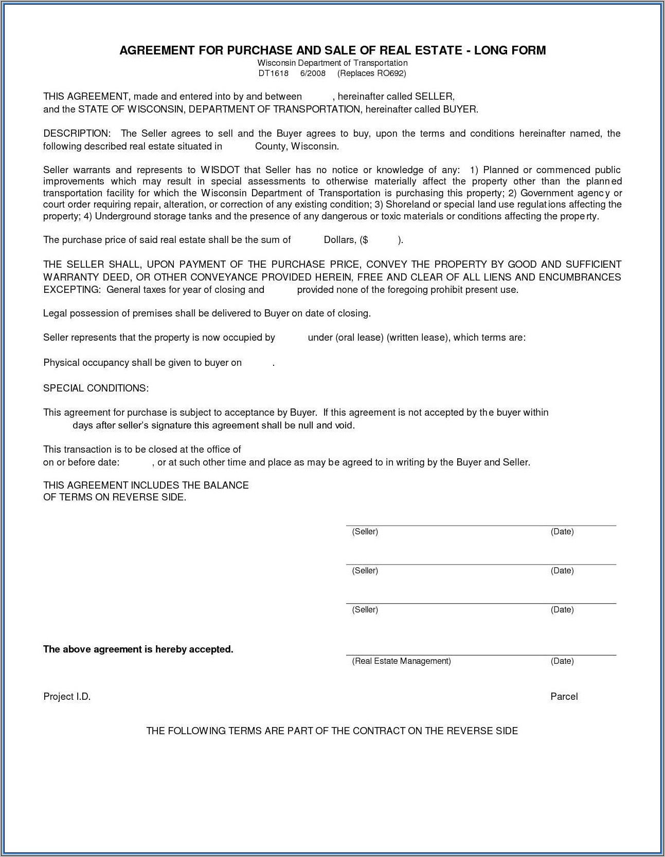 Purchase And Sale Agreement Template Washington State