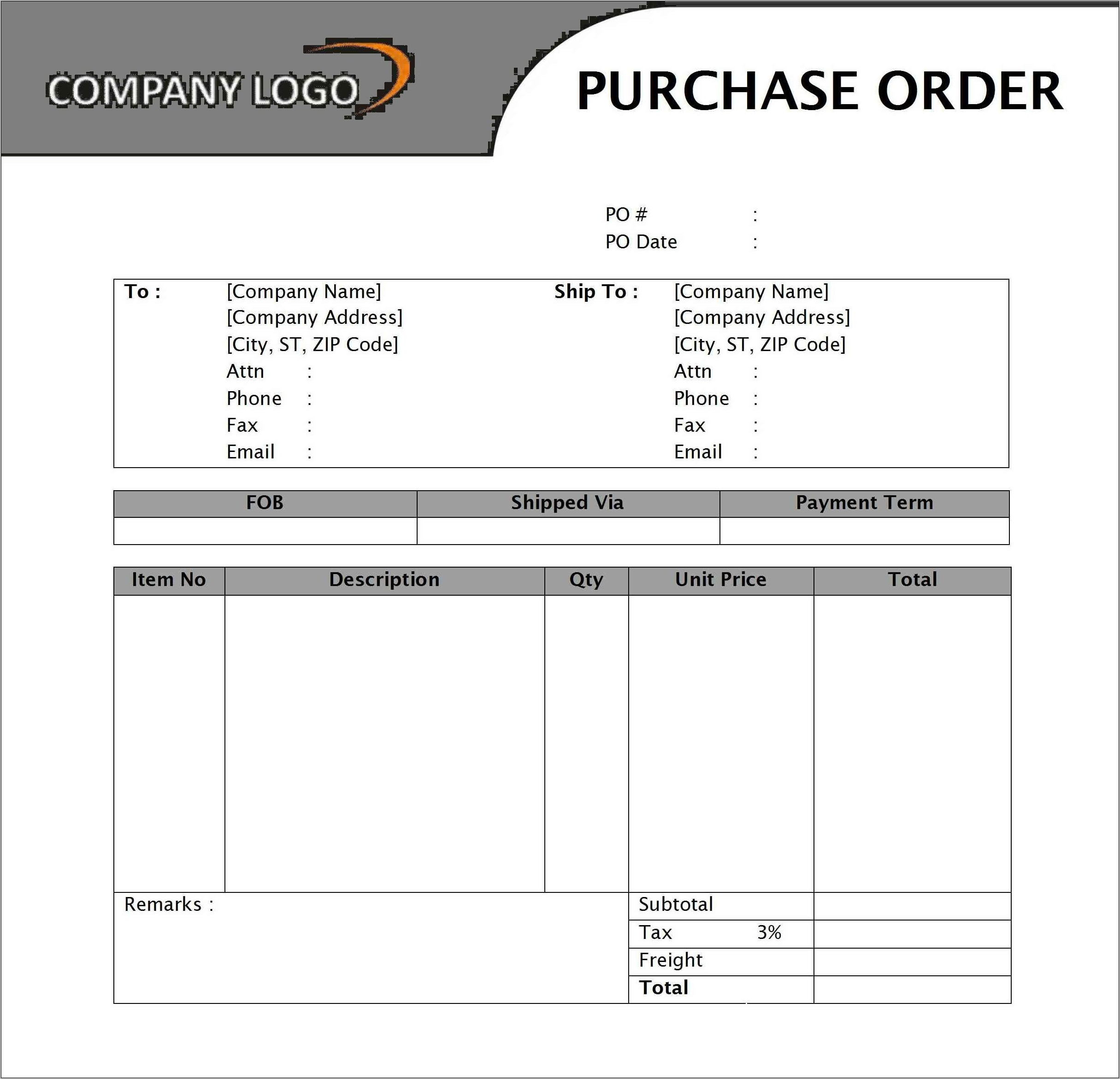 Purchase Order Examples Word
