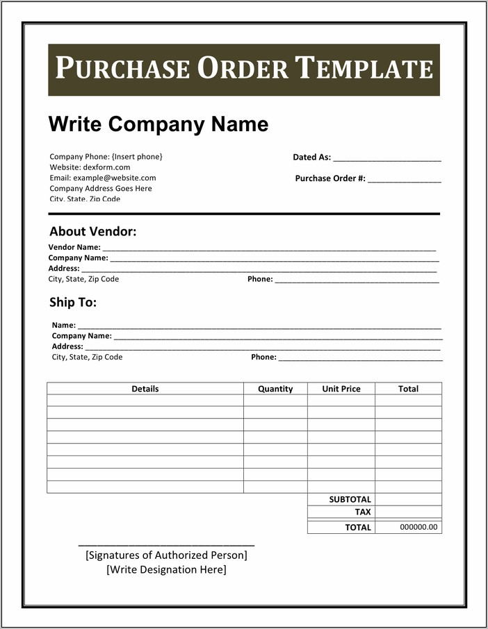 Purchase Order Form Template Word