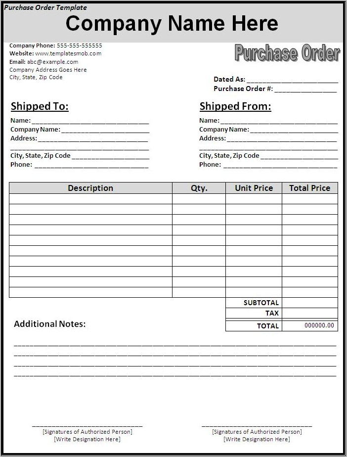Purchase Order Forms Templates Free Download