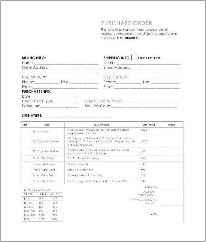Purchase Order Request Form Template Free
