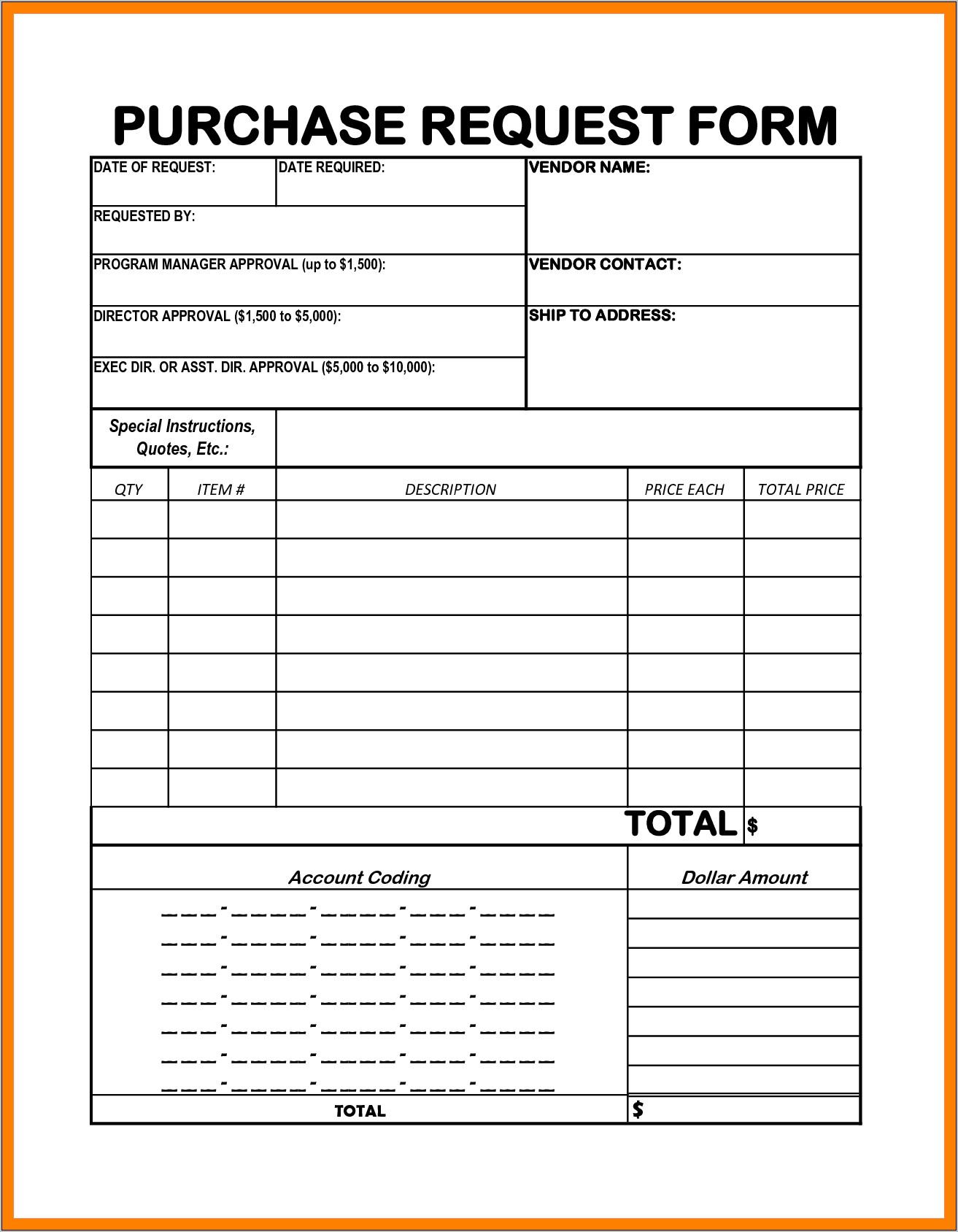 Purchase Order Requisition Form Template