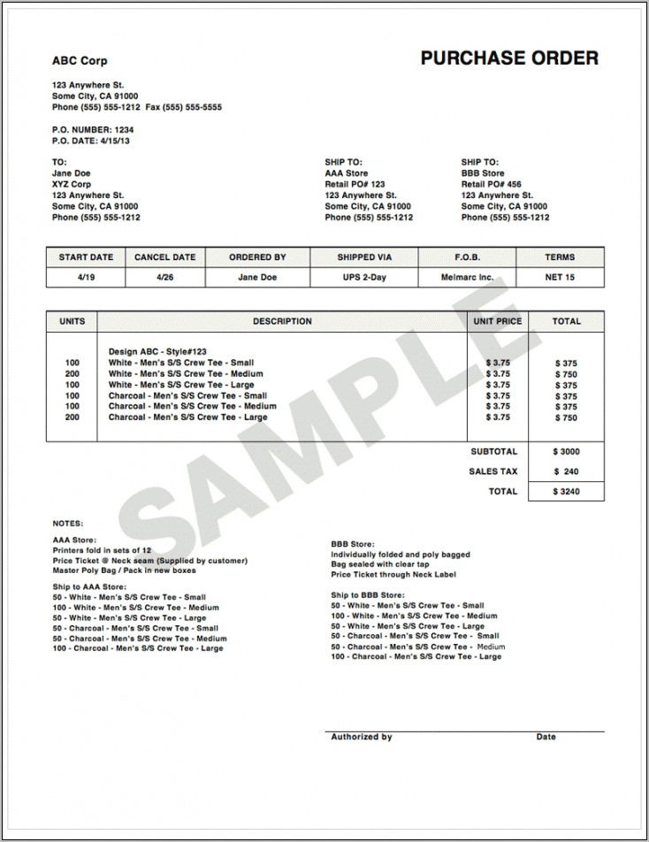 Purchase Order Template Word 2007