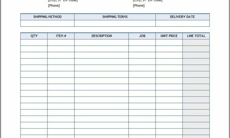 Purchase Order Template Word Free