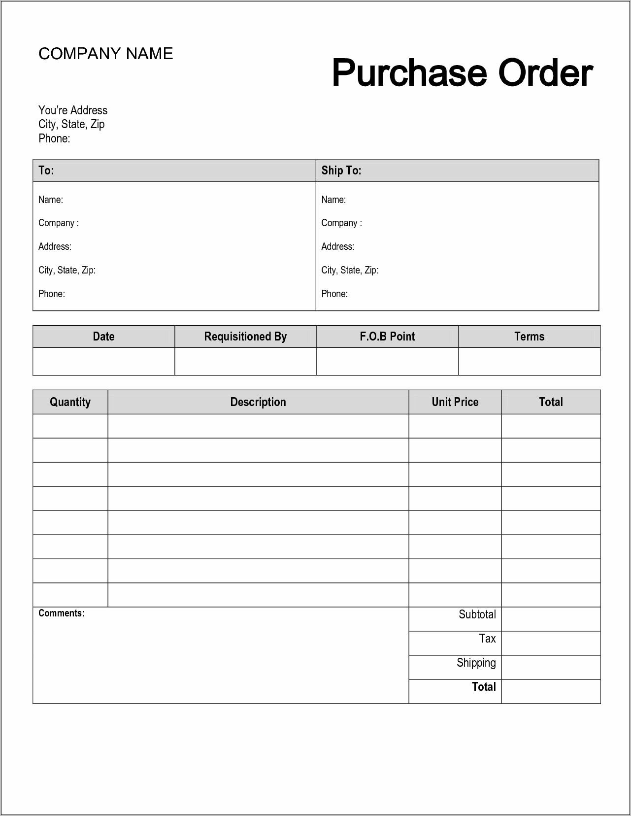 Purchase Order Template Word