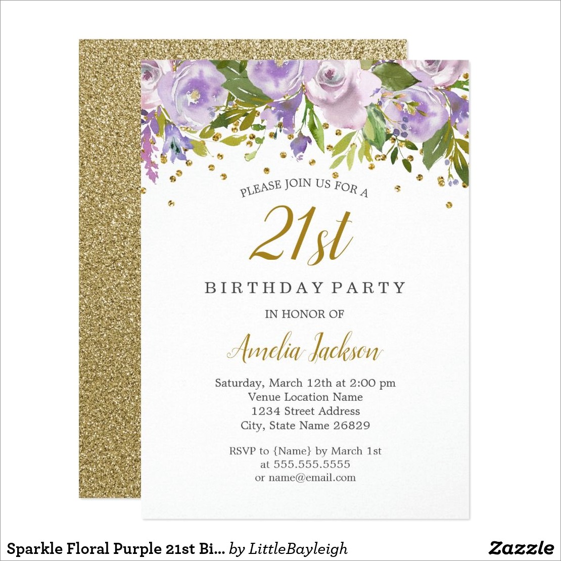 Purple 21st Birthday Invitations